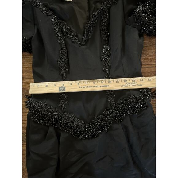 VTG Isabelle Allard Statement Strapless Beaded Black Dress Sz 42 France Pockets - Picture 4 of 12